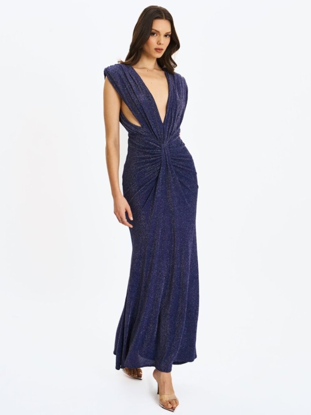 Miss Circle Terri Navy Sparkle Backless Mermaid Maxi Dress XL NWT